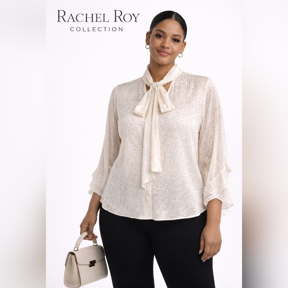 Rachel Roy 22W NWT Eggshell Textured Tie Neck Blouse Plus Size